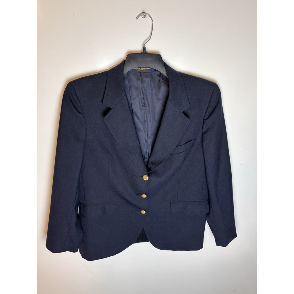Brooks Brothers Blazer Womens 14R Navy Blue Wool Gold Button Missing One Button